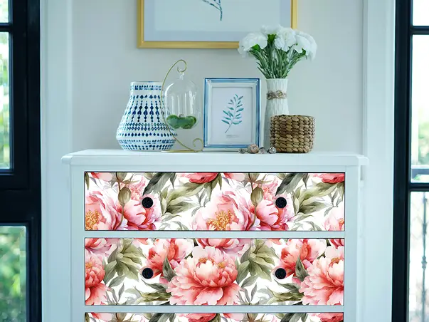 autocolant pentru mobila cu model bujori folina rola 50 200 cm s02