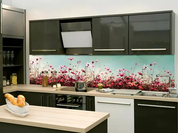 autocolant perete bucatarie dimex flori de camp roz