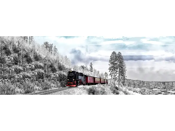 autocolant perete bucatarie folina Tren cu aburi prin padure 67x200