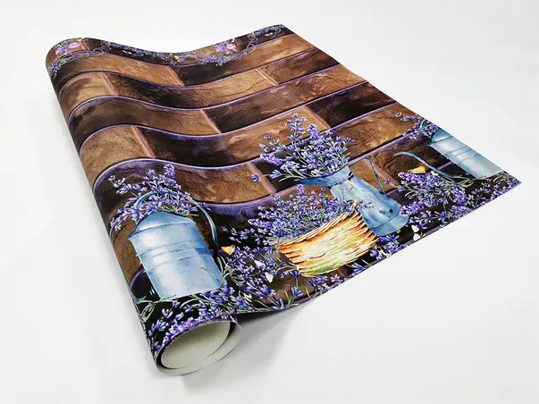 autocolant perete bucatarie folina caramida maro cu decor floral