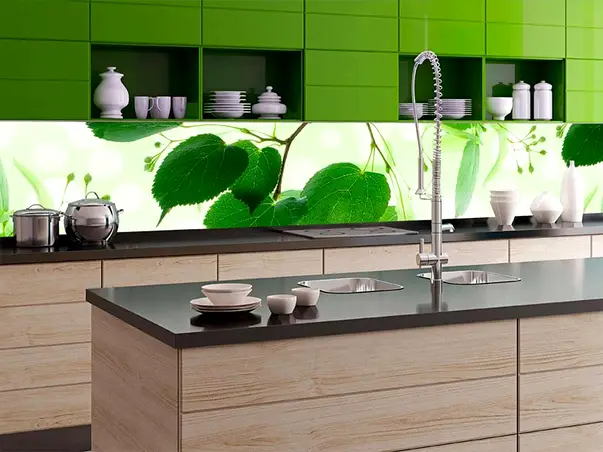 autocolant perete bucatarie frunze verzi