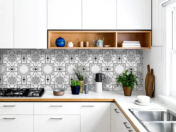 autocolant perete bucatarie imitatie faianta gri