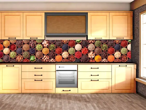 autocolant perete bucatarie rezistent la apa model condimente