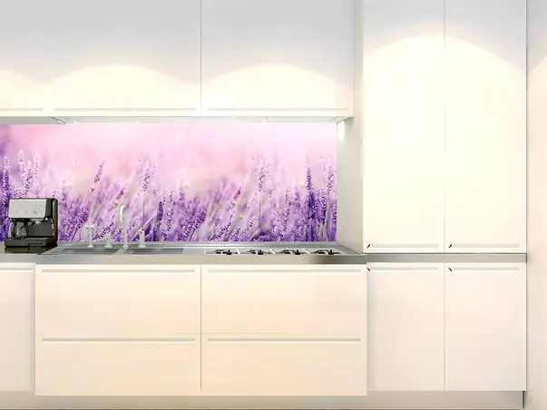 autocolant perete bucatarie rezistent la apa model floral mov lavanda