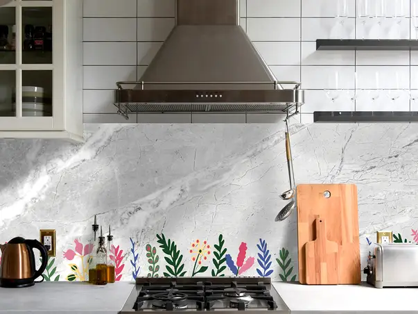 autocolant perete folina marmura gri cu detalii florale amf107 rola s00