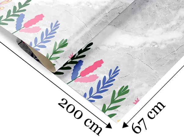 autocolant perete folina marmura gri cu detalii florale amf107 rola s01