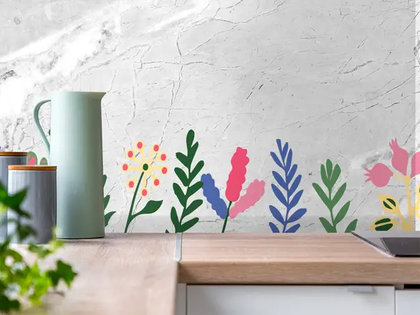 autocolant perete folina marmura gri cu detalii florale amf107 rola s02