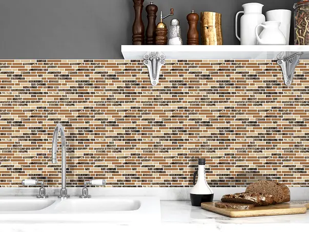 autocolant perete imitatie faianta bej si maro folina romana rola 67x200cm afp17 s00