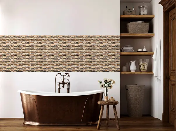 autocolant perete imitatie faianta bej si maro folina romana rola 67x200cm afp17 s03