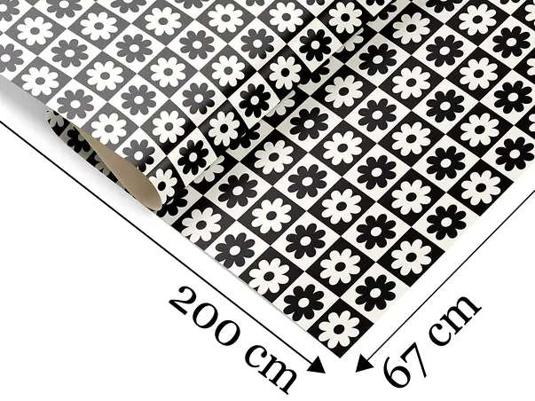 autocolant perete model retro cu flori alb negru folina rola 67x200 cm s01