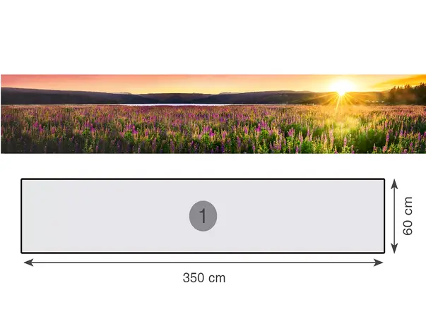 autocolant perete peisaj camp cu flori la apus