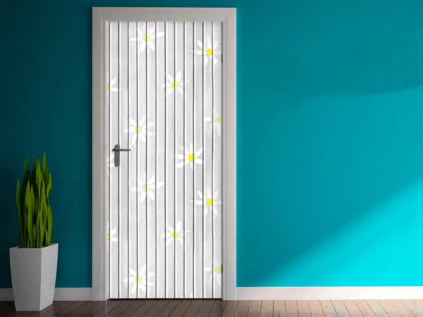 autocolant usa folina lemn gri cu model floral margarete