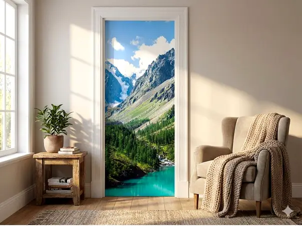 autocolant usa si panouri decorative peisaj alpin cu efect 3d