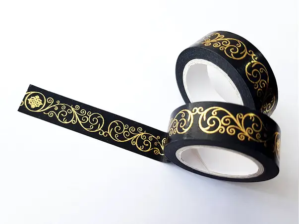 banda adeziva washi tape neagra decor auriu