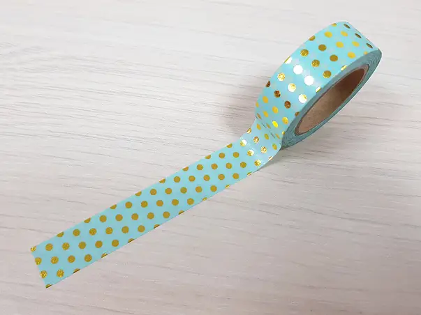 banda adeziva washi tape turcoaz cu buline aurii
