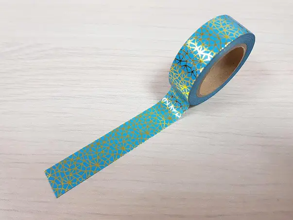 banda adeziva washi tape turcoaz cu model auriu
