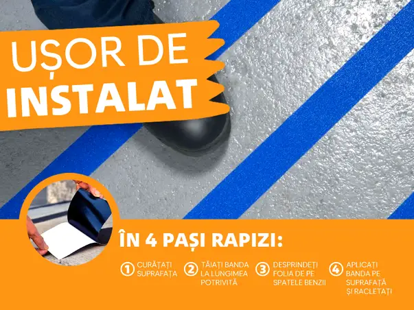 banda antialunecare autoadeziva cu granulatie grosiera culoare albastra scari podele s2
