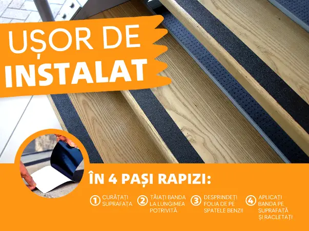 banda antialunecare autoadeziva cu granulatie grosiera negru scari podele s2