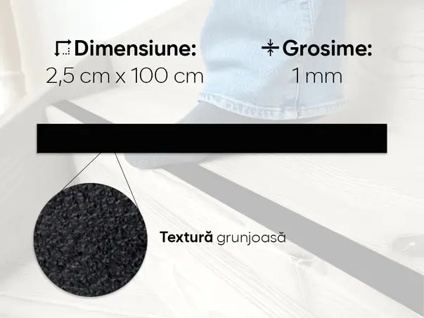 banda antiderapanta autoadeziva negru rola latime 2cm s1
