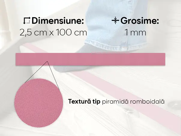 banda antiderapanta autoadeziva roz rola latime 2cm s1
