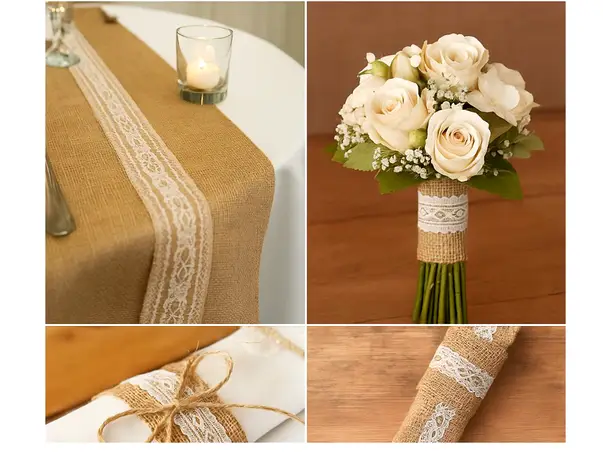 banda iuta 5 cm cu dantela alba