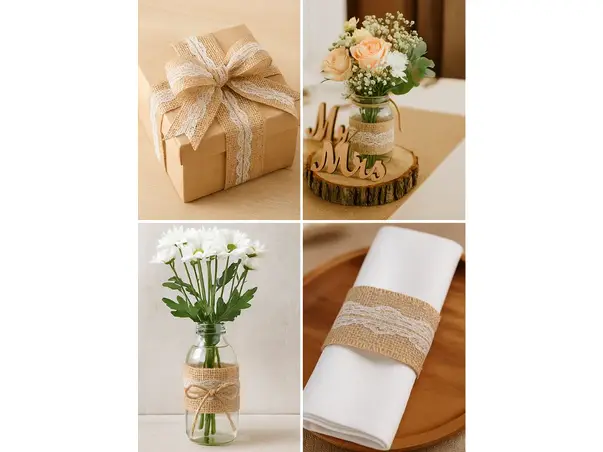 banda iuta cu dantela alba