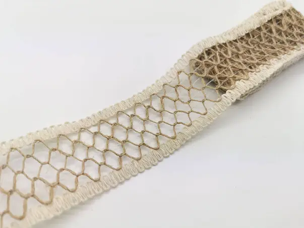 banda iuta impletita cu margini crem 4 195 cm