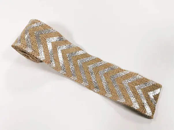 banda iuta natur cu model argintiu 6 200 cm
