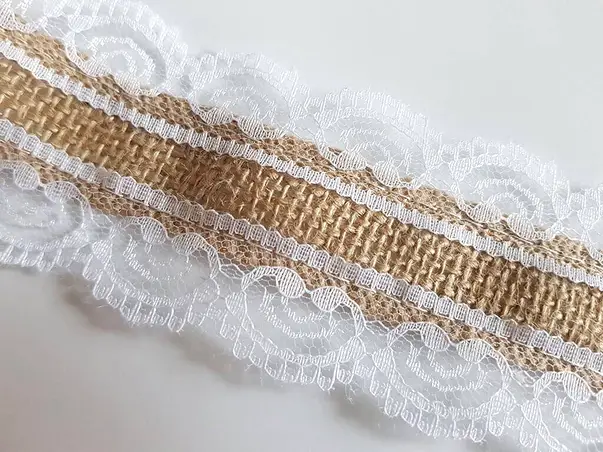 banda iuta natur dantela alba