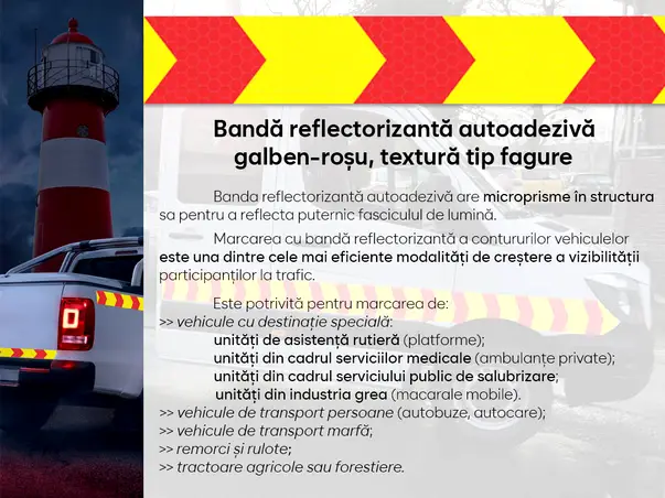 banda reflectorizanta autoadeziva de contur cu sageti galben rosu pentru siguranta rutiera s2