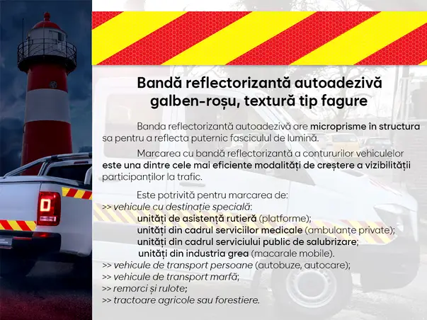 banda reflectorizanta autoadeziva de contur galben rosu pentru siguranta rutiera s2