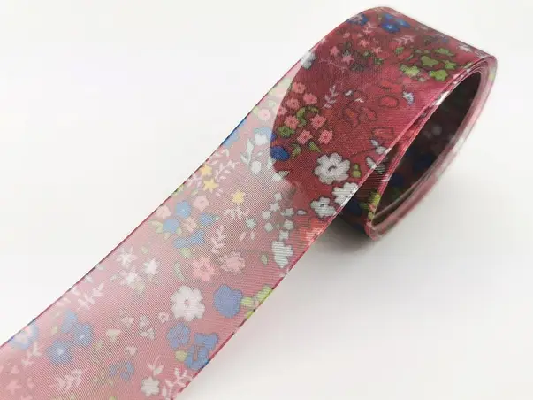 banda satin folina visinie cu flori 4 cm 10 m