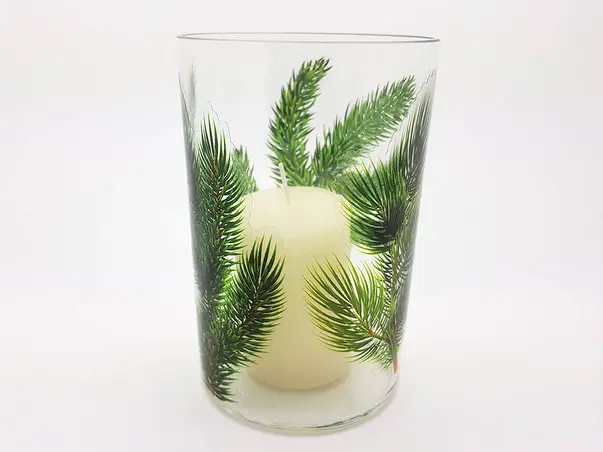bol din sticla cu lumanare Crengi de brad