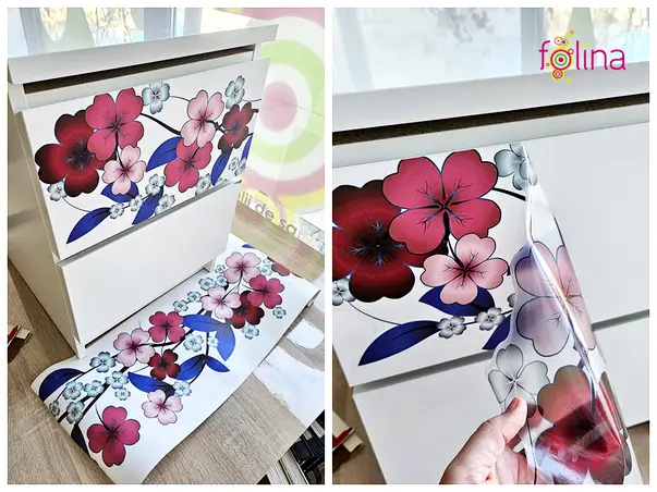 bordura decorativa autoadeziva cu flori rosii si albastre