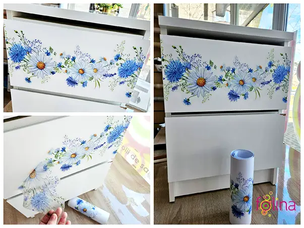 bordura decorativa autoadeziva flori albastre si margarete