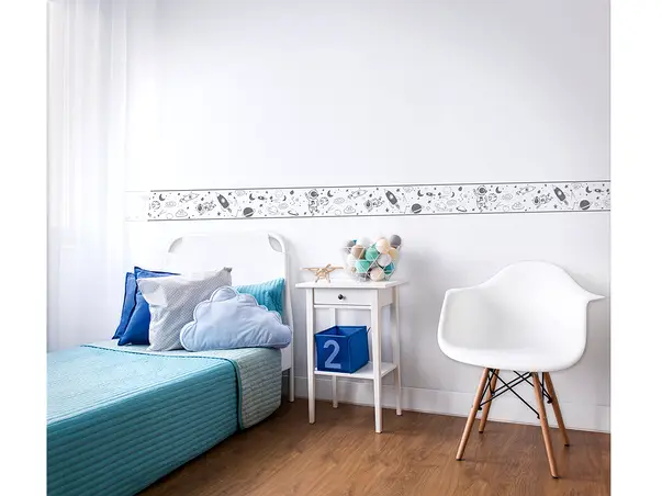 bordura tapet camera copii planete gri