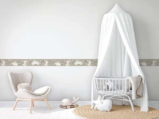 bordura tapet camera fetita gri cu iepurasi