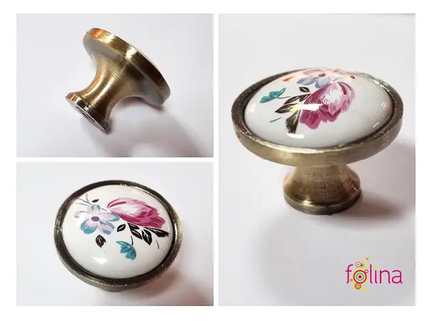 butoni mobila bucatarie alb cu model floral