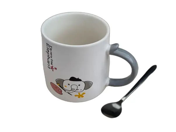 cana din ceramica alba cu desen elefant