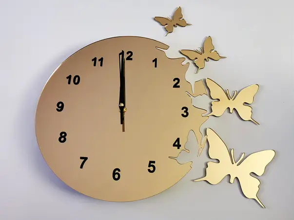 ceas de perete fluturi oglinda aurie