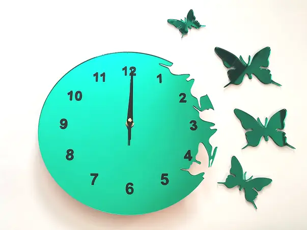 ceas de perete fluturi oglinda verde