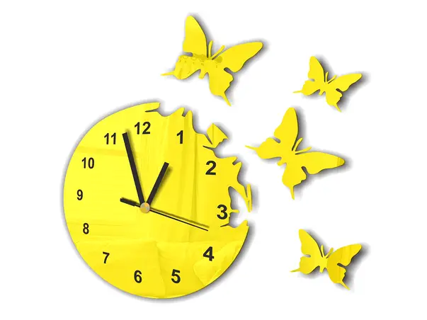 ceas decorativ fluturi galben