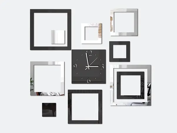 ceas decorativ patrate argintii