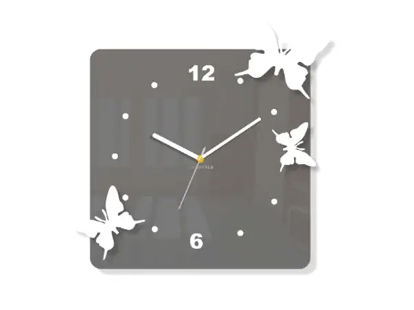 ceas patrat sticla acrilica gri fluturi