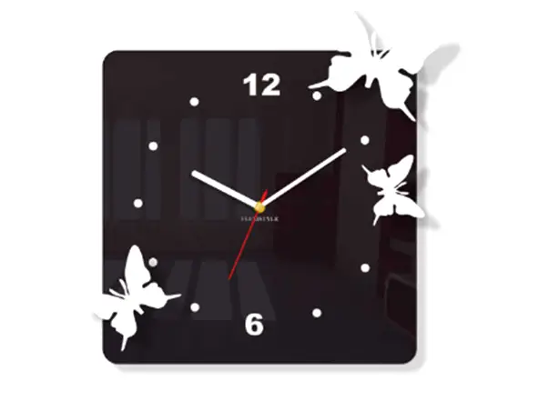 ceas patrat sticla acrilica neagra fluturi