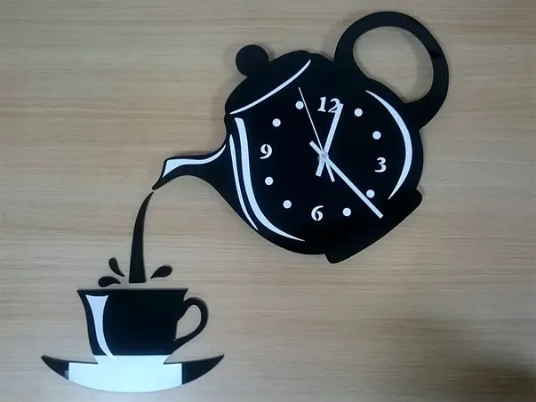 ceas perete bucatarie ceainic negru