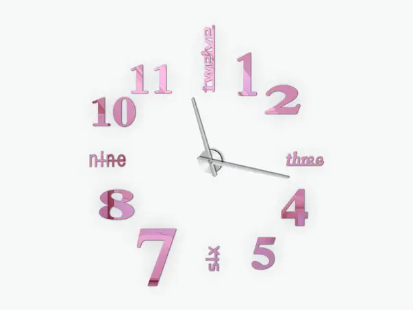 ceas perete mare roz ace argintii