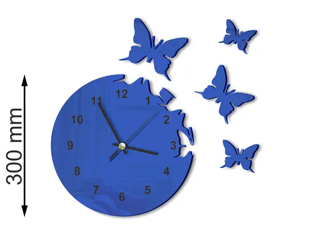 ceas plexiglass albastru model fluturi