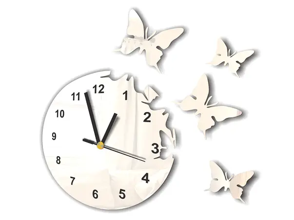 ceas sticla acrilica alba fluturi