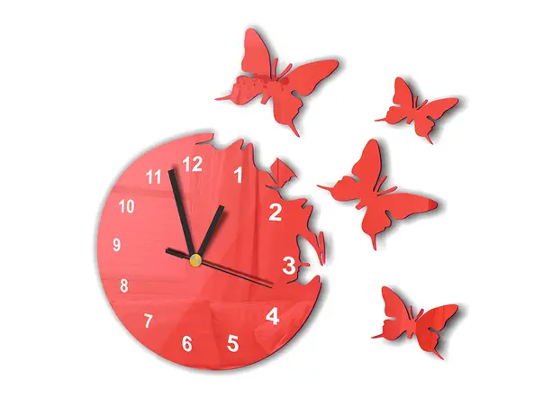 ceas sticla acrilica rosie fluturi